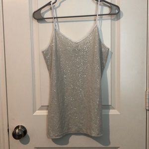Express White and Silver sequined tank top with adjustable strap